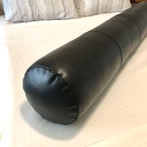 CB2 Real Leather Bolster Pillow in Black.